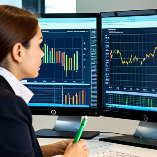 Home 7 A professional adult female in a modest business suit, fully clothed, contemplating economic data on multiple large monitors in a modern, brightly lit office. The screens display detailed charts and graphs showing interest rate trends, GDP growth, and employment figures. The woman holds a stylus, seemingly analyzing the data with a focused, intelligent expression. The scene is clean and professional, emphasizing data-driven decision-making. Perfect anatomy, correct proportions, natural pose, well-formed hands, proper finger count, natural body proportions, high-quality, professional photography, safe for work, appropriate content, family-friendly.
