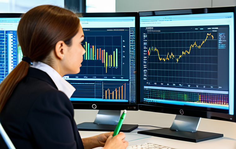 A professional adult female in a modest business suit, fully clothed, contemplating economic data on multiple large monitors in a modern, brightly lit office. The screens display detailed charts and graphs showing interest rate trends, GDP growth, and employment figures. The woman holds a stylus, seemingly analyzing the data with a focused, intelligent expression. The scene is clean and professional, emphasizing data-driven decision-making. Perfect anatomy, correct proportions, natural pose, well-formed hands, proper finger count, natural body proportions, high-quality, professional photography, safe for work, appropriate content, family-friendly.