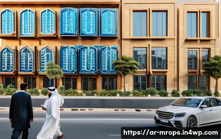 부동산 시장 사이클의 영향력 있는 연구 논문 - A modern Middle Eastern urban real estate market scene during an economic boom, showing diverse mult...