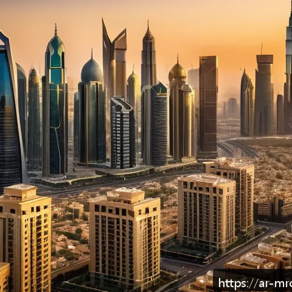 부동산 시장 사이클 분석을 통한 투자 기회 탐색 - A sophisticated urban real estate market scene in a modern Middle Eastern city during the growth and...